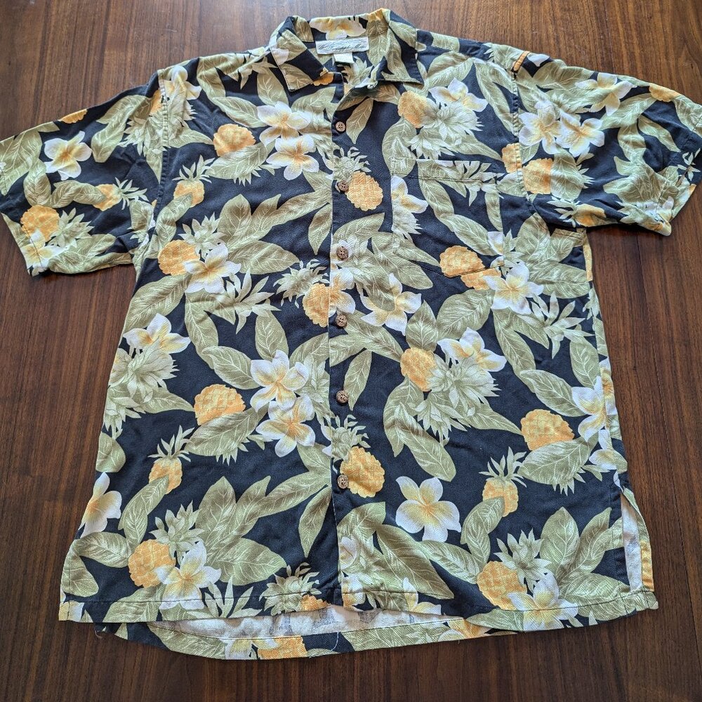 VINTAGE Pineapple Moon 100% SILK Hawaiian Shirt - Size M - Like New